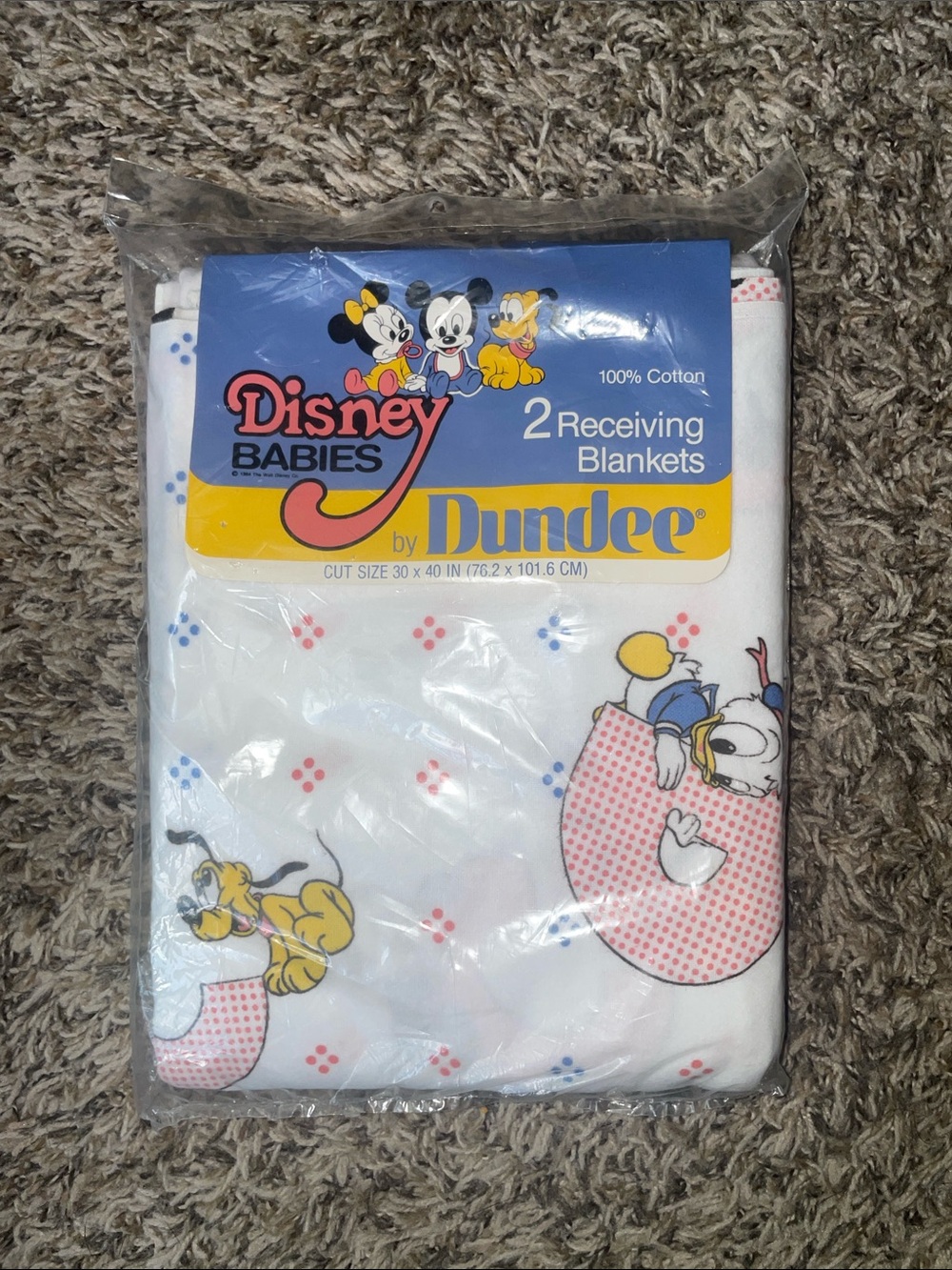 Vintage Disney Babies by Dundee Cotton Receiving Blankets (2-Pack) Unopened